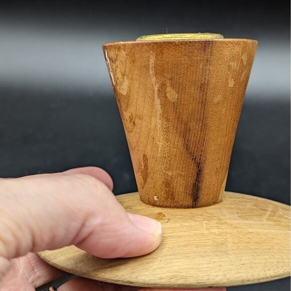 Pair 2 VTG Ellingson Myrtlewood wood Mid Century Modern MCM candlestick holders - Picture 2 of 13